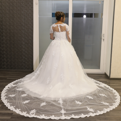 GownLink Dreamy White Church Wedding Gown with Beaded Lace Train Elegant Christian & Catholic Bridal Dress for Brides-GLGT009T