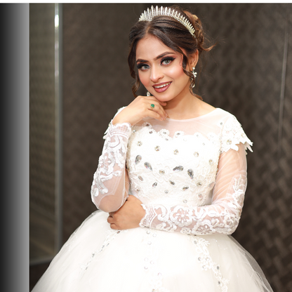 GownLink Elegant White Bridal Ball Gown with Rhinestone for Christian Catholic Brides GLHMD16050083B