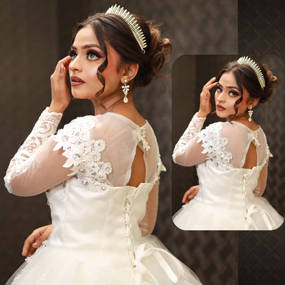 GownLink Elegant White Bridal Ball Gown with Rhinestone for Christian Catholic Brides GLHMD16050083B