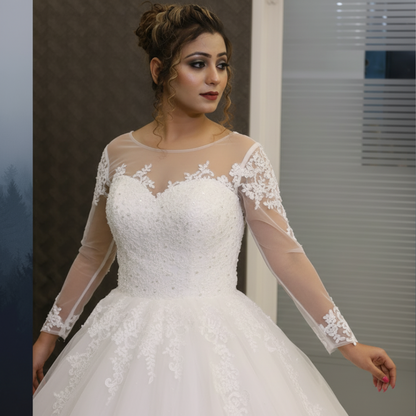 GownLink Dreamy White Church Wedding Gown with Beaded Lace Train Elegant Christian & Catholic Bridal Dress for Brides-GLGT009T