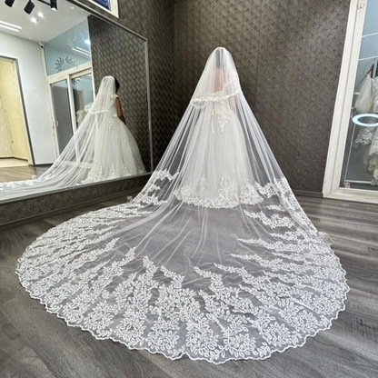 GownLink Sparkle Bridal Veil 3.5m 80 width with Front Face Blusher & Comb – Elegant Wedding Veil for Christian & Catholic Brides (GLVD30S)