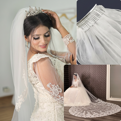 GownLink Sparkle Bridal Veil 3.5m 80 width with Front Face Blusher & Comb – Elegant Wedding Veil for Christian & Catholic Brides (GLVD30S)