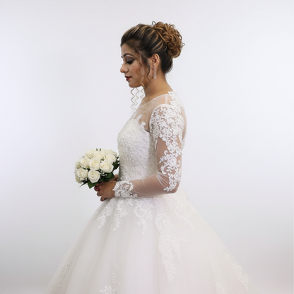 GownLink Dreamy White Church Wedding Gown with Beaded Lace Train Elegant Christian & Catholic Bridal Dress for Brides-GLGT009T