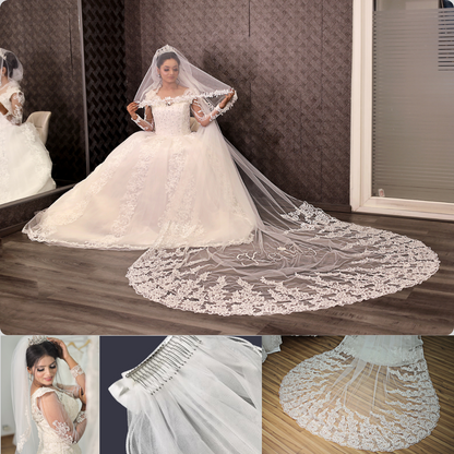 GownLink Sparkle Bridal Veil 3.5m 80 width with Front Face Blusher & Comb – Elegant Wedding Veil for Christian & Catholic Brides (GLVD30S)