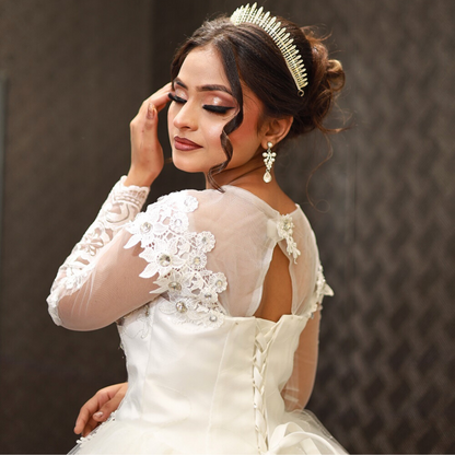 GownLink Elegant White Bridal Ball Gown with Rhinestone for Christian Catholic Brides GLHMD16050083B