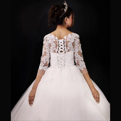 GownLink Luxury Christian Catholic White Full Sleeve Long Train Heart Shape Bridal Gown -GLD30T