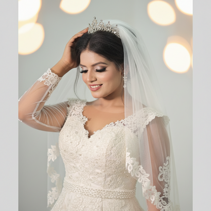 GownLink Sparkle Bridal Veil 3.5m 80 width with Front Face Blusher & Comb – Elegant Wedding Veil for Christian & Catholic Brides (GLVD30S)