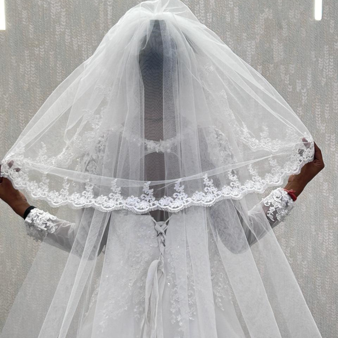 Gownlink's  Radiant Elegance Cathedral White Long 2 Layer Bridal Veil For Christian & Catholic Wedding GLV7
