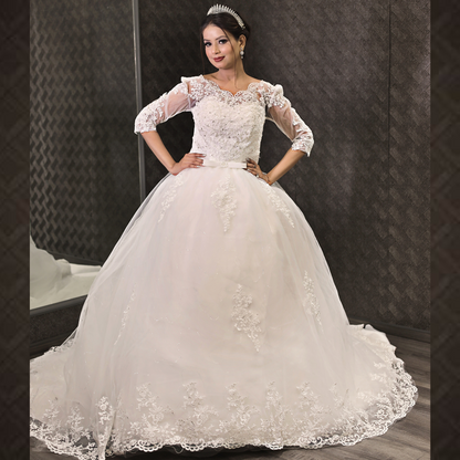 GownLink Classic White Wedding Train Gown GLHS14T