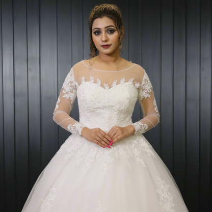 GownLink Dreamy White Church Wedding Gown with Beaded Lace Train Elegant Christian & Catholic Bridal Dress for Brides-GLGT009T
