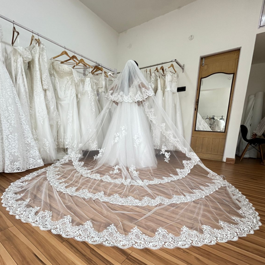 GownLink  Veil with Ivory Lace Embroidery GLVAL003
