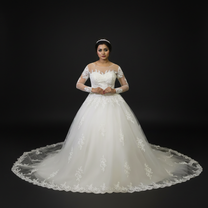 GownLink Dreamy White Church Wedding Gown with Beaded Lace Train Elegant Christian & Catholic Bridal Dress for Brides-GLGT009T