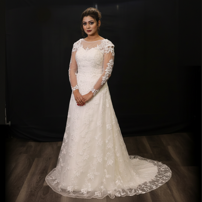 GownLink Princess White Bridal Dress for Church Wedding Elegant A-Line Gown GLGF077