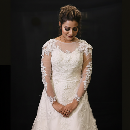 GownLink Princess White Bridal Dress for Church Wedding Elegant A-Line Gown GLGF077