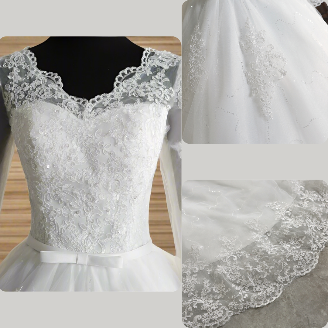 GownLink Classic White Wedding Train Gown, Elegant Long Trail Bridal Gown for Christian & Catholic Brides- GLHSD14T