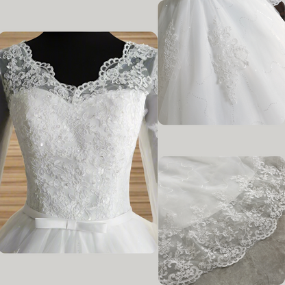 GownLink Classic White Wedding Train Gown, Elegant Long Trail Bridal Gown for Christian & Catholic Brides- GLHSD14T