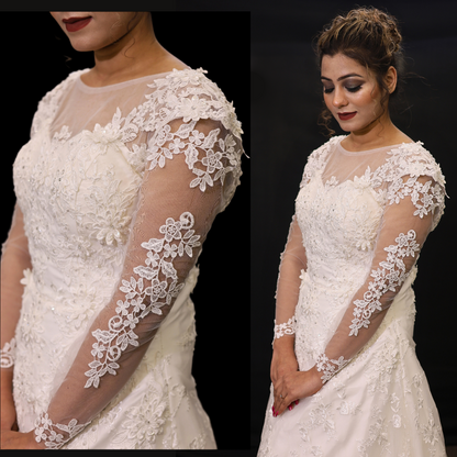 GownLink Princess White Bridal Dress for Church Wedding Elegant A-Line Gown GLGF077