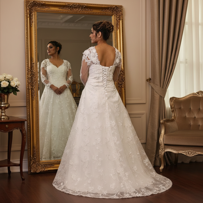 GownLink Princess White Bridal Dress for Church Wedding Elegant A-Line Gown GLGF077