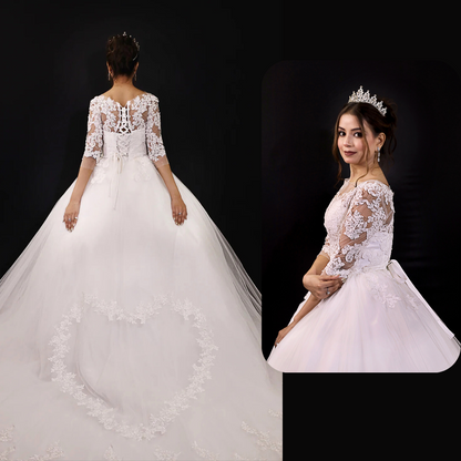 GownLink Luxury Christian Catholic White Full Sleeve Long Train Heart Shape Bridal Gown -GLD30T