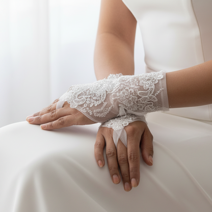 GownLink's Luxurious Enchantment Bridal Gloves with a Bow and Stones of Love G22