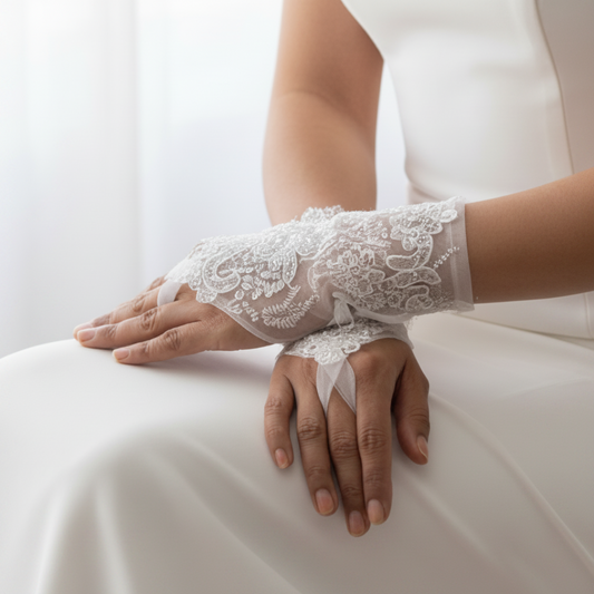 GownLink's Luxurious Enchantment Bridal Gloves with a Bow and Stones of Love G22