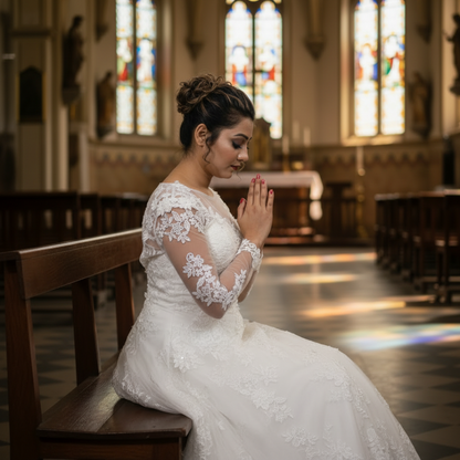 GownLink Princess White Bridal Dress for Church Wedding Elegant A-Line Gown GLGF077