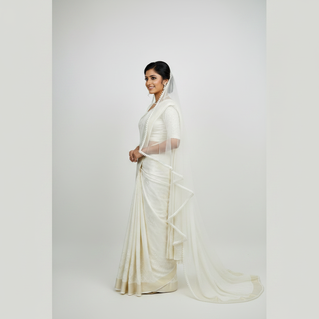 Front view of Short Bridal Veil draped over model — GownLink GLVL