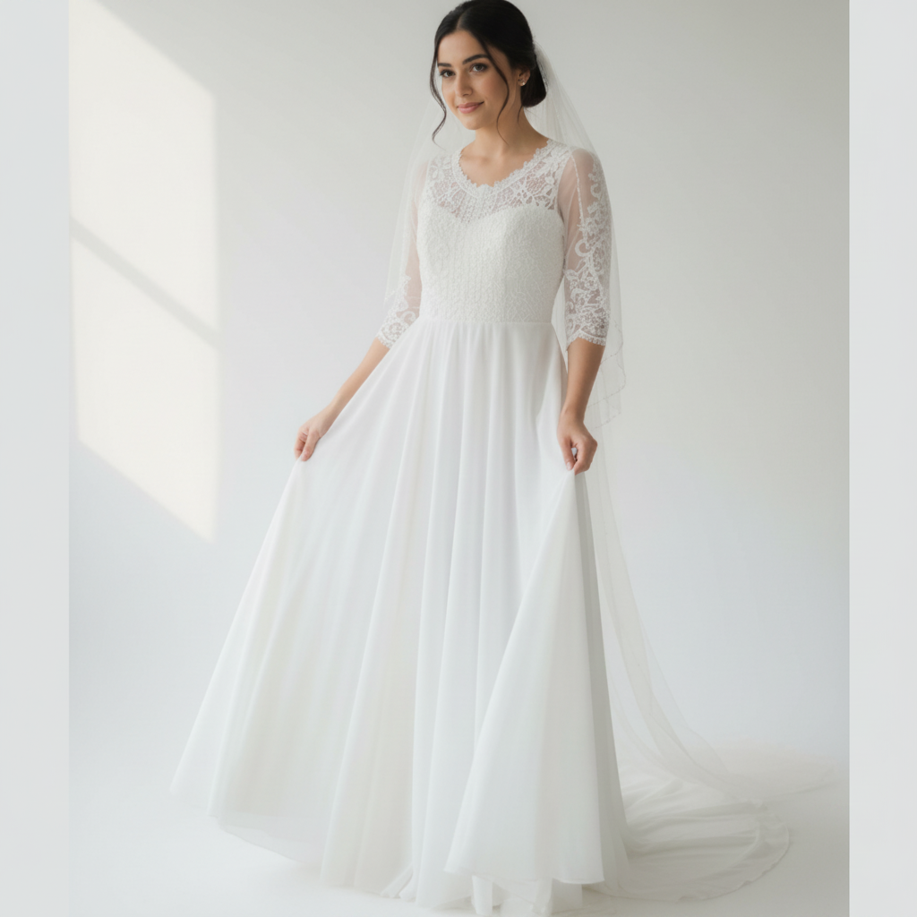GownLink Modest White A Line Bridal Gown for Catholic & Christian Weddings GLHMST177