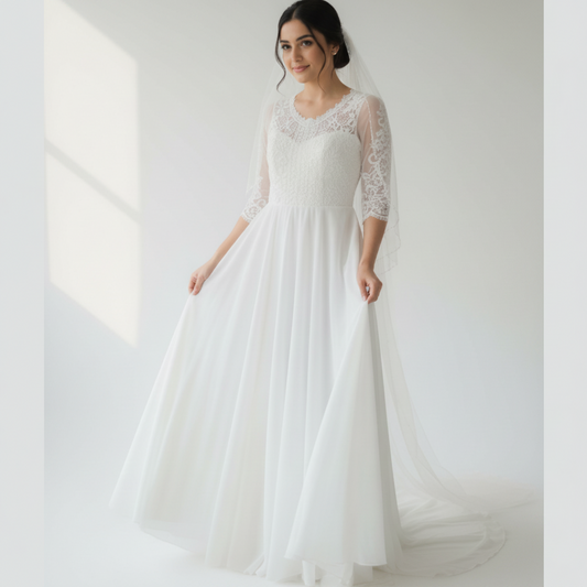 GownLink Modest White A Line Bridal Gown for Catholic & Christian Weddings GLHMST177