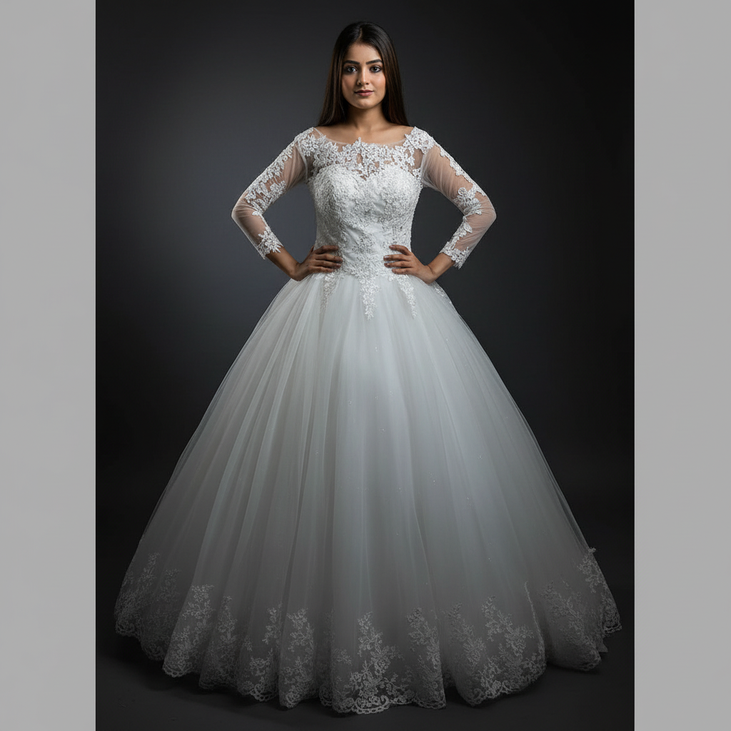 GownLink White Bridal Ball Gown for Christian & Catholic Weddings GLHSD189CB