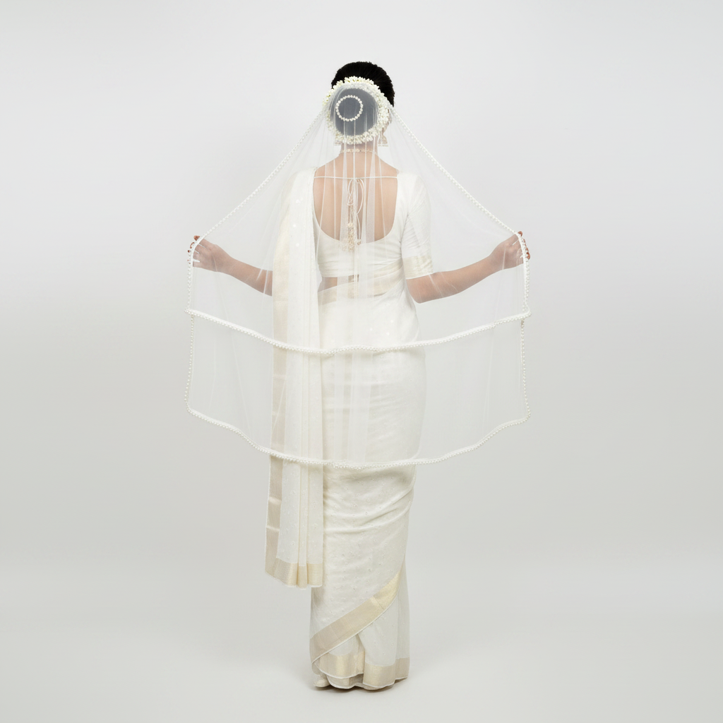 Back view of Short Bridal Veil showing full length and drape — GownLink GLVL