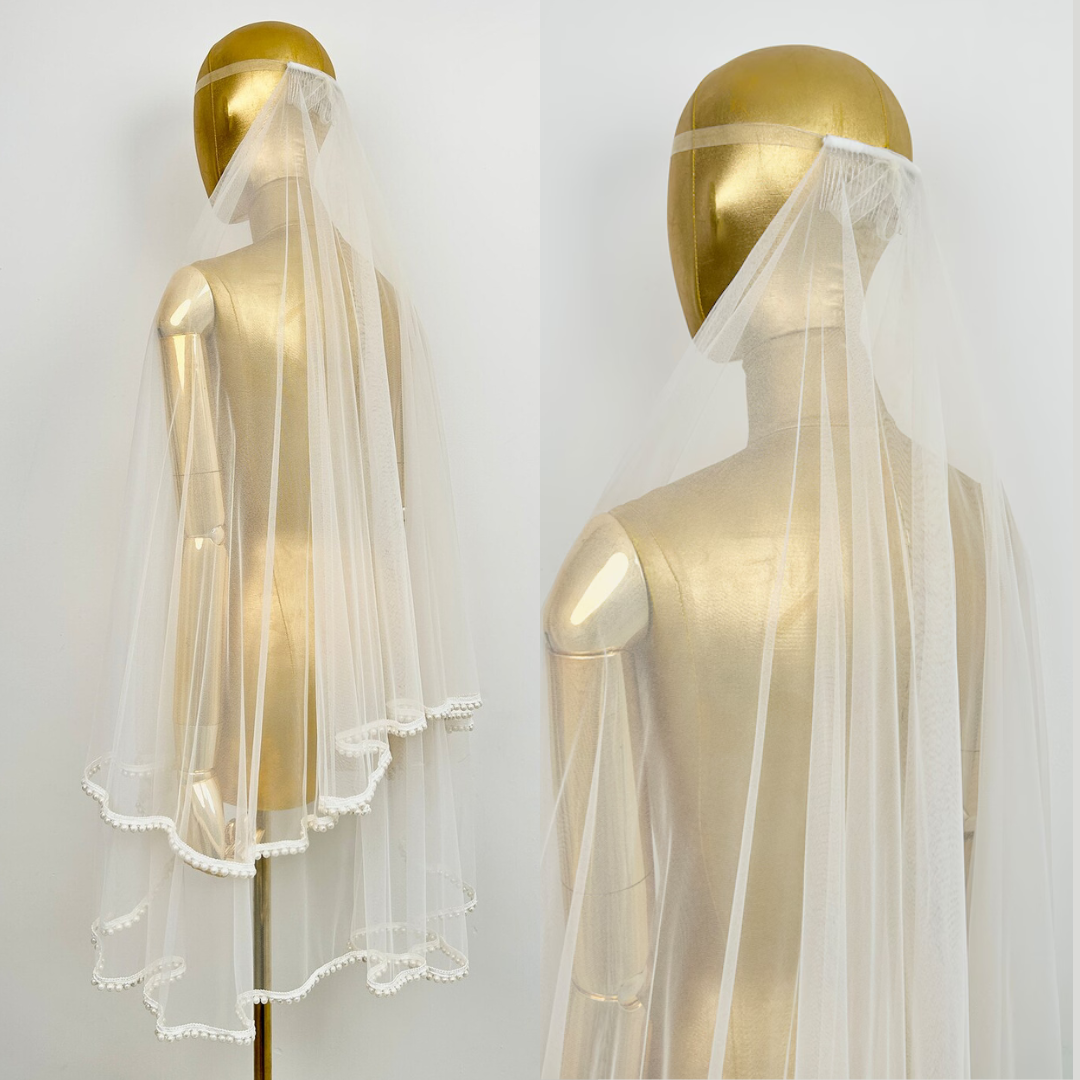 Side view of Short Bridal Veil with comb attachment visible — GownLink GLVL