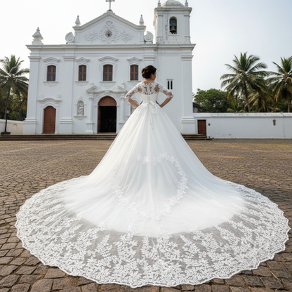 GownLink Luxury Christian Catholic White Full Sleeve Long Train Heart Shape Bridal Gown -GLD30T