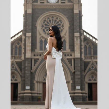 Gowlink,s Chuarry Extra Long 67" Satin Big Bow Detachable Train Removable Sweep Train Waist Sash Belt for Bride Formal Wedding Dress