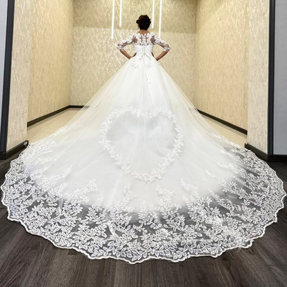 GownLink Luxury Christian Catholic White Full Sleeve Long Train Heart Shape Bridal Gown -GLD30T