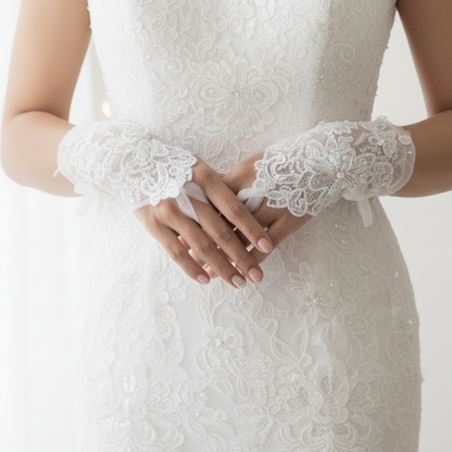 GownLink's Luxurious Enchantment Bridal Gloves with a Bow and Stones of Love G22