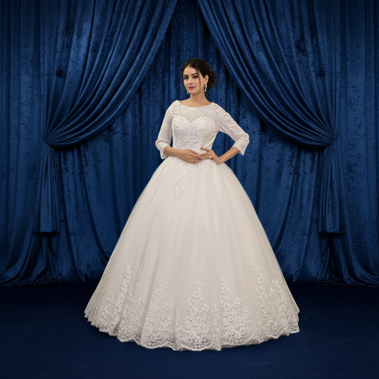 GownLink White Catholic Bridal Ball Gown with Full Coverage Church Wedding Dress GLGF051C