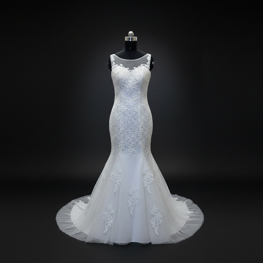 GownLink Elegant Mermaid Wedding Gown with Sleeves Christian & Catholic Bridal Dress for Church Ceremony GLD290