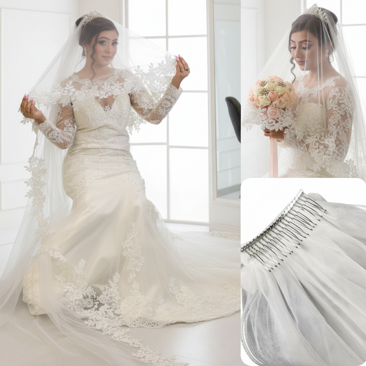 GownLink Bridal Short and Long Veil with Comb for Christian & Catholic Wedding GLVHM-3