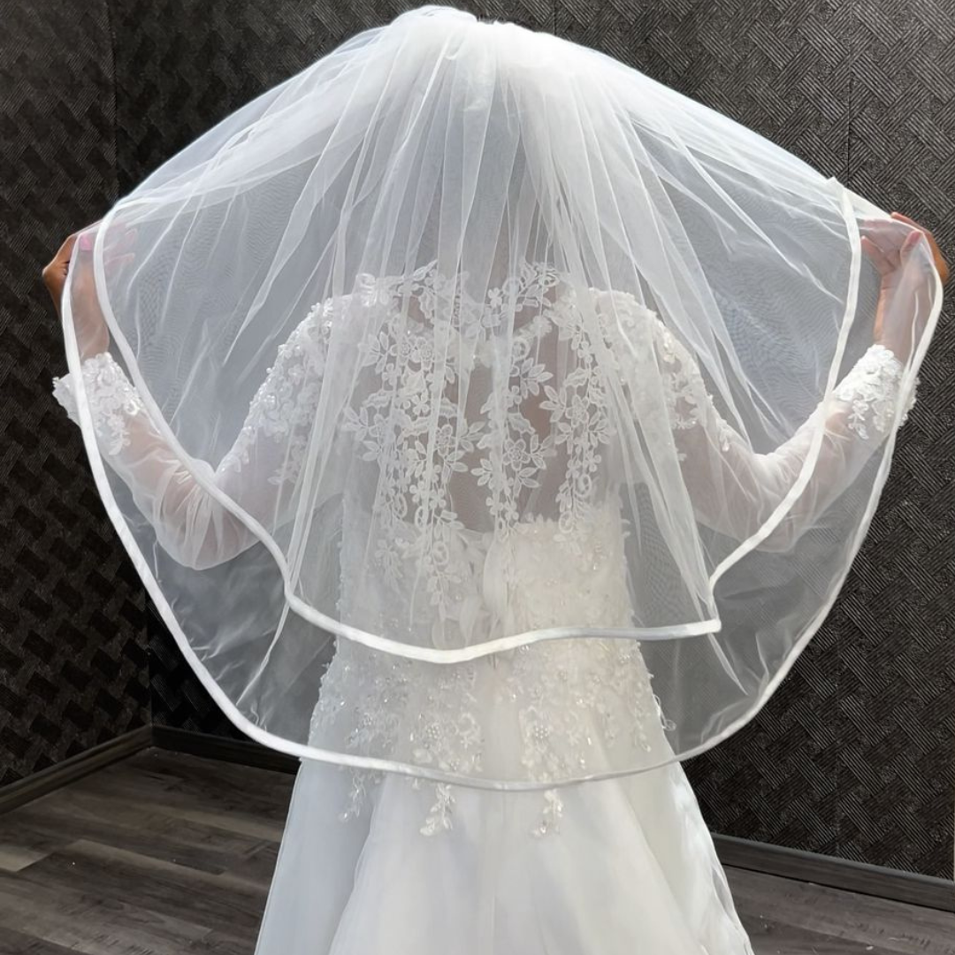 GownLink  Satin Edge Cathedral Bridal Tulle Veil For Christian & Catholic Wedding GLVP01