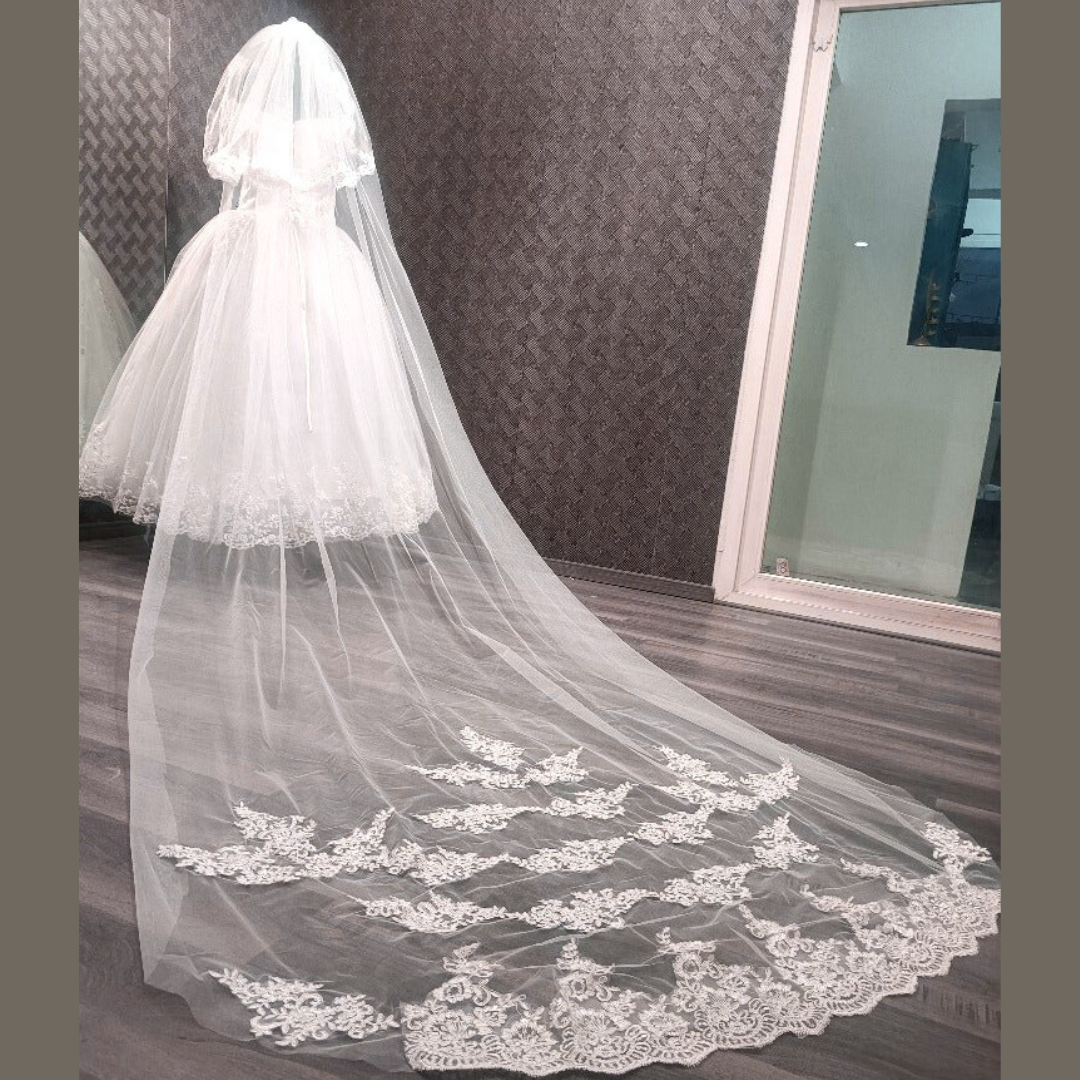 GownLink White Bridal Wedding Veil GLV1800L 4.5 Meter Long with Front Face Layer