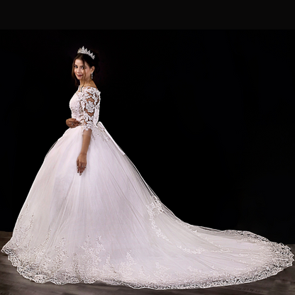 GownLink Luxury Christian Catholic White Full Sleeve Long Train Heart Shape Bridal Gown -GLD30T