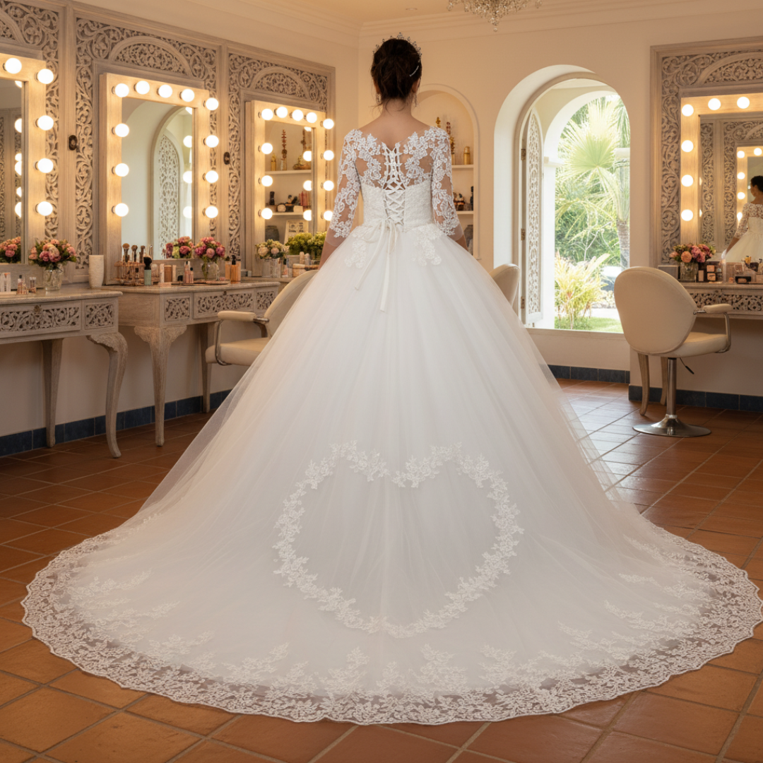 GownLink Luxury Christian Catholic White Full Sleeve Long Train Heart Shape Bridal Gown -GLD30T