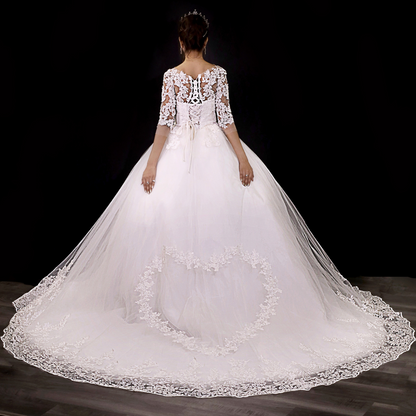 GownLink Luxury Christian Catholic White Full Sleeve Long Train Heart Shape Bridal Gown -GLD30T