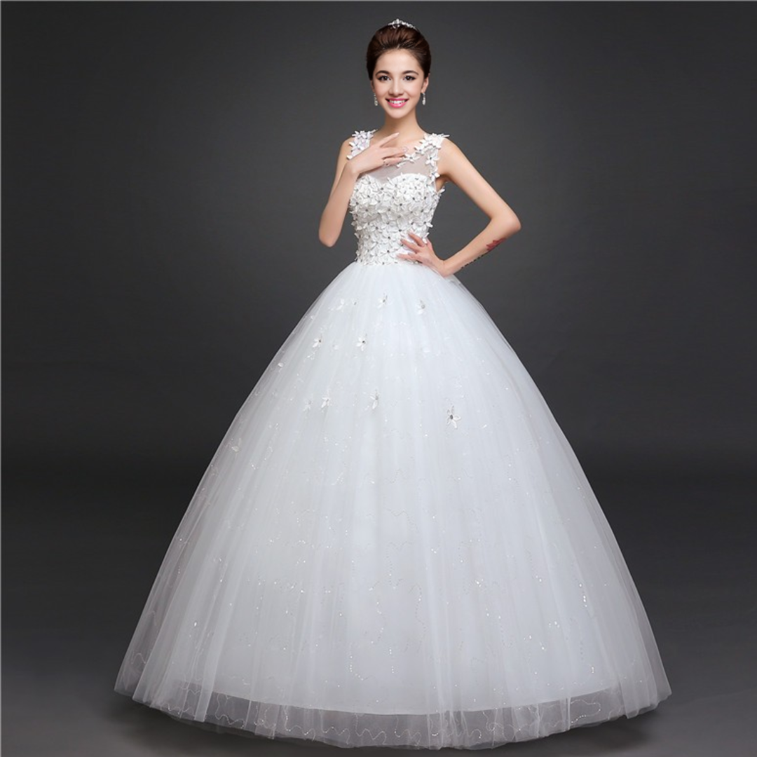 GownLink Stunning White Catholic Wedding Ball Gown with Beaded Lace GLTH58B