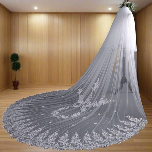 GownLink Bridal Long Veil with Front Face Layer & Comb C15V