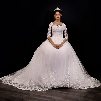 GownLink Luxury Christian Catholic White Full Sleeve Long Train Heart Shape Bridal Gown -GLD30T