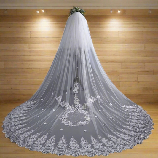 GownLink Bridal Long Veil with Front Face Layer & Comb C15V