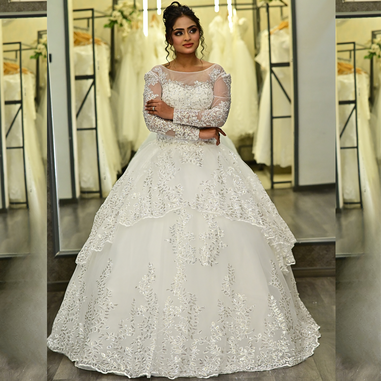 GownLink Stunning White Catholic Wedding Ball Gown with Beaded Lace GLGT179B