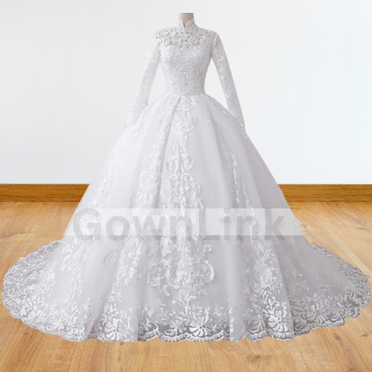 GownLink High Neck White Wedding Train Gowns for the High-End Bride GLTD50HN
